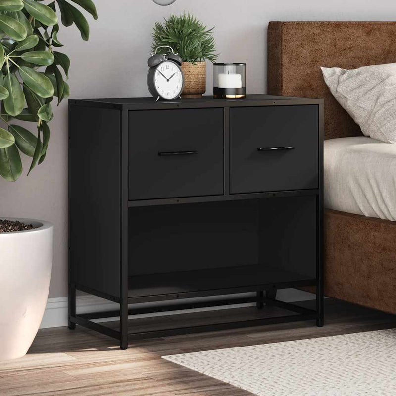 vidaXL fekete színű szerelt fa és fém éjjeliszekrény 60 x 31 x 60 cm