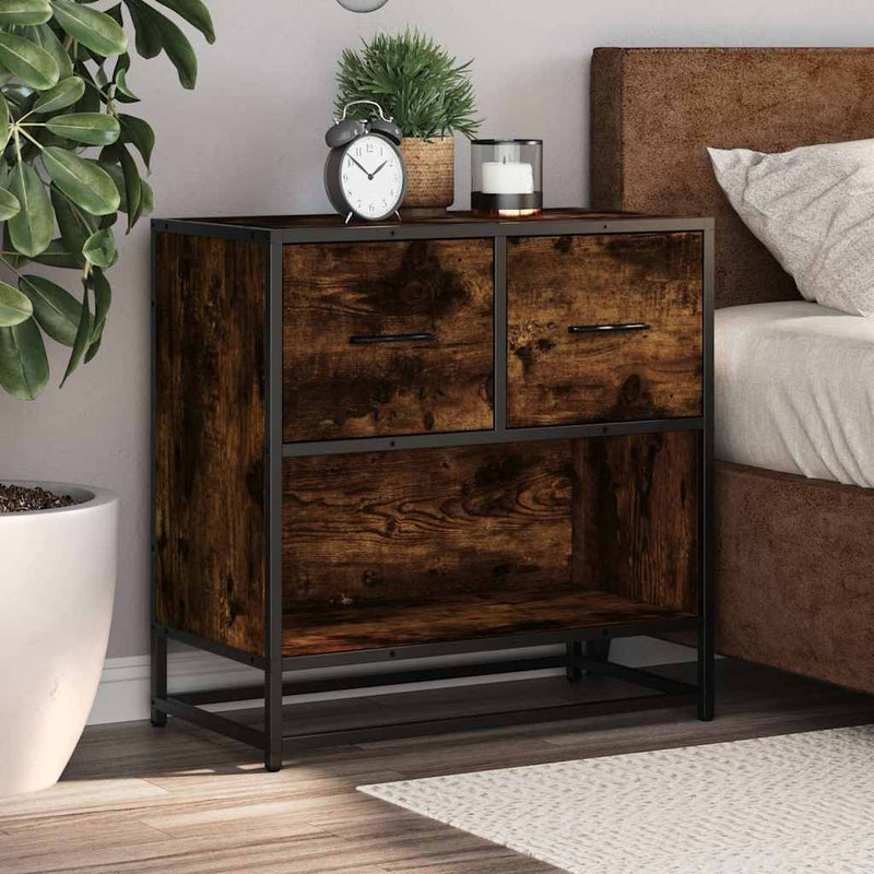 vidaXL füstös tölgy színű szerelt fa és fém éjjeliszekrény 60x31x60 cm