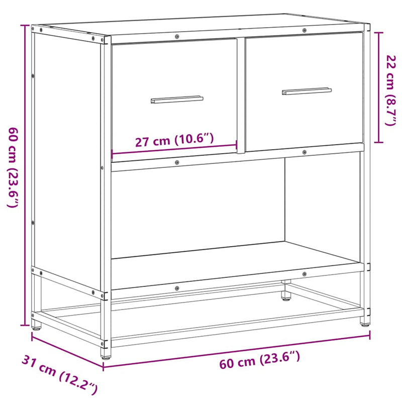 vidaXL füstös tölgy színű szerelt fa és fém éjjeliszekrény 60x31x60 cm