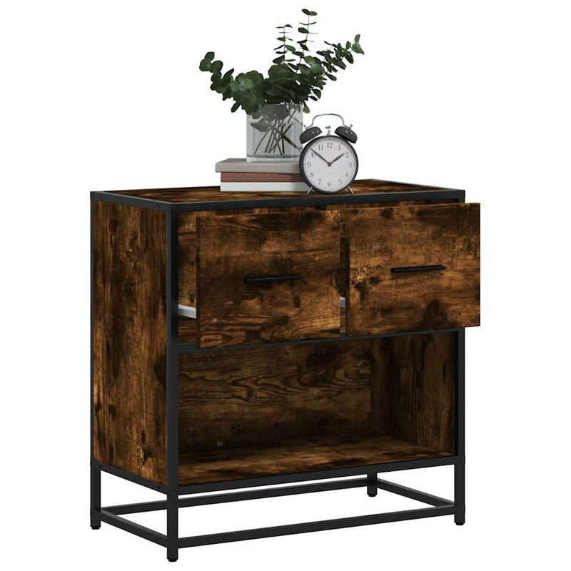vidaXL füstös tölgy színű szerelt fa és fém éjjeliszekrény 60x31x60 cm