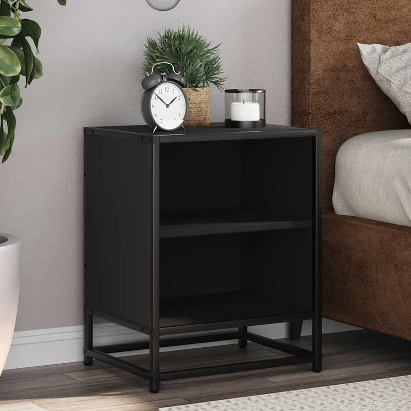 vidaXL éjjeliszekrény fekete 40x31x50 cm műfa és fém
