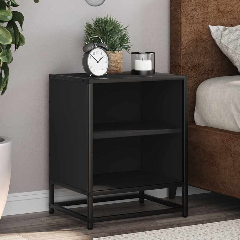 vidaXL éjjeliszekrény fekete 40x31x50 cm műfa és fém