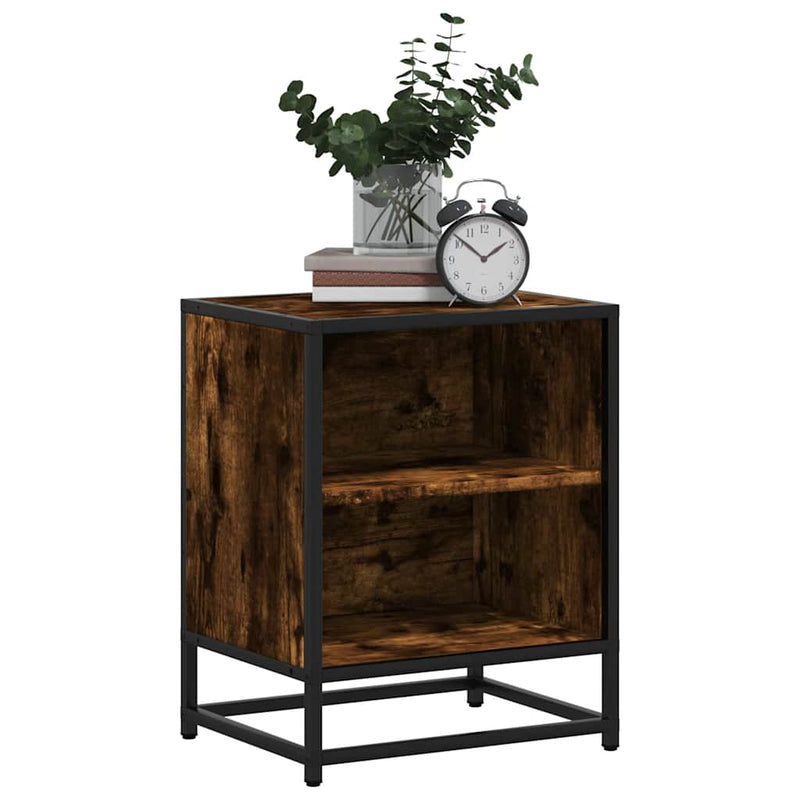 vidaXL éjjeliszekrények 2 db füstölt tölgy 40x31x50 cm Gépi fa és fém