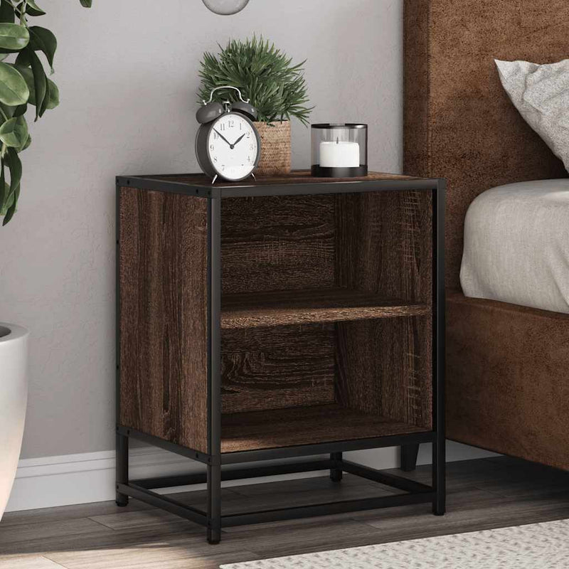 vidaXL éjjeliszekrények 2 db barna tölgy 40x31x50 cm műfából és fémből