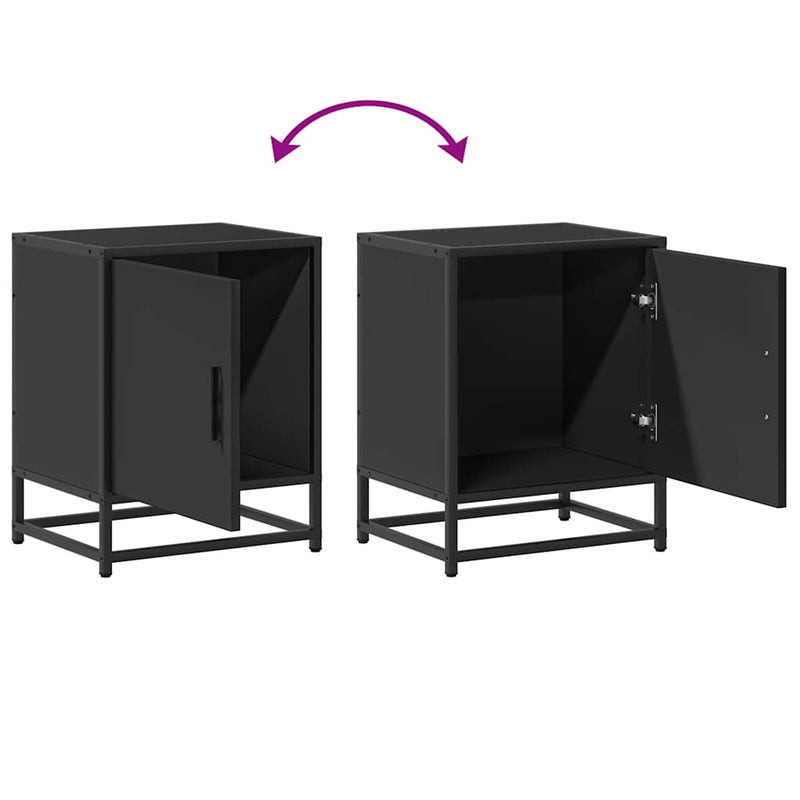 vidaXL éjjeliszekrények 2 db Fekete 40x31x50 cm Méretezett fa és fém
