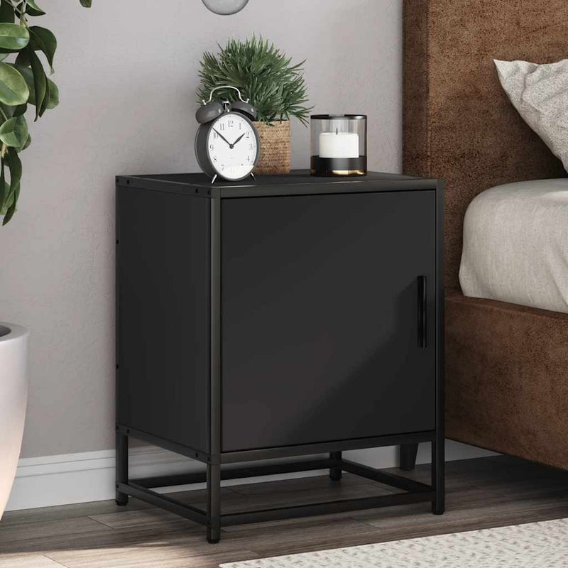 vidaXL éjjeliszekrények 2 db Fekete 40x31x50 cm Méretezett fa és fém