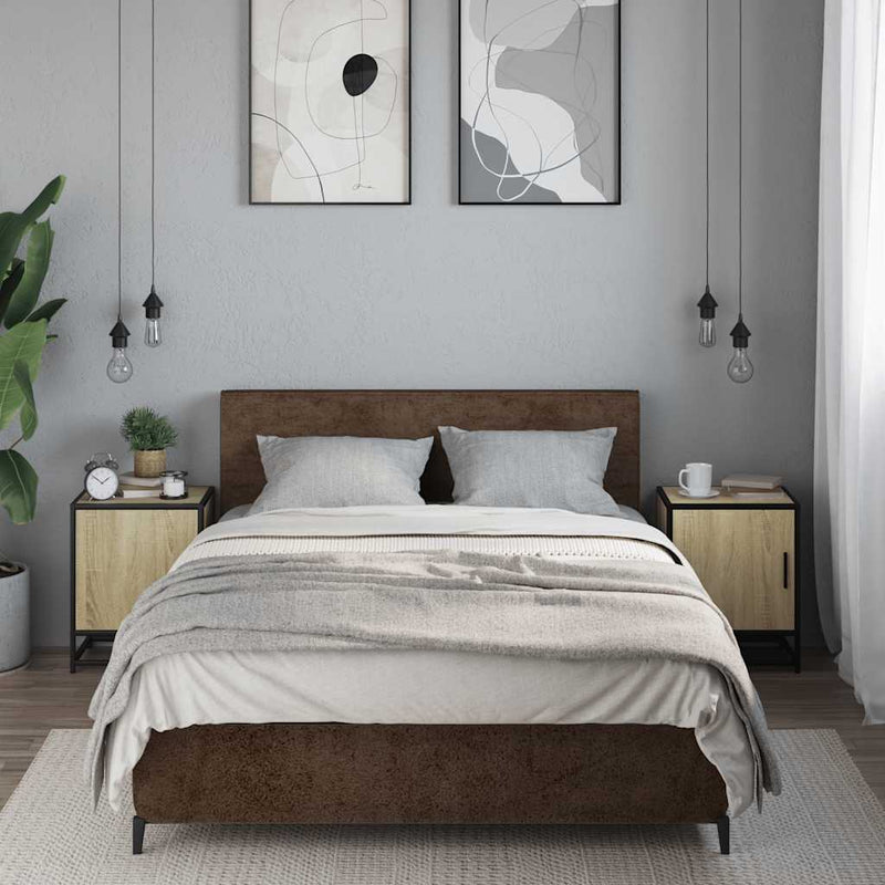 vidaXL éjjeliszekrények 2 db Sonoma tölgy 40x31x50 cm Gépi fa és fém