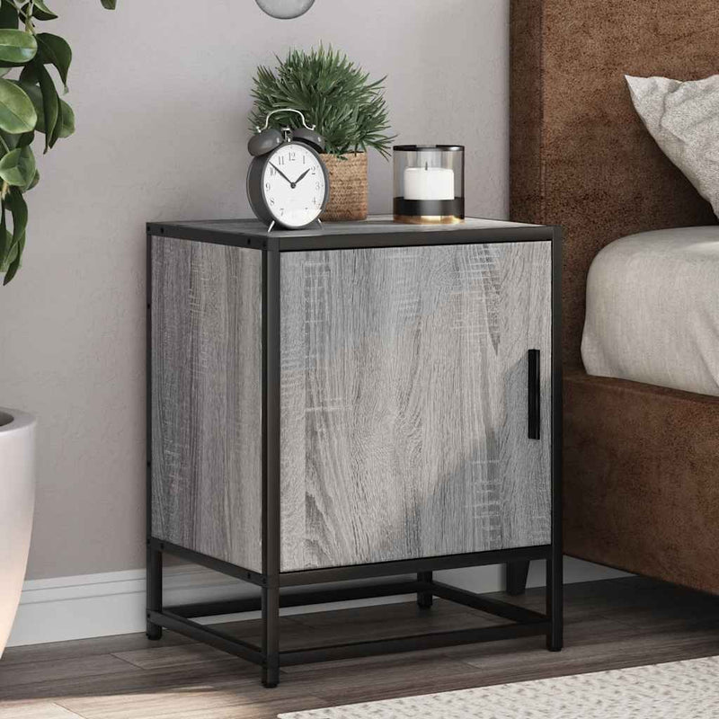 vidaXL éjjeliszekrények 2 db Szürke Sonoma Mérnöki fa és fém