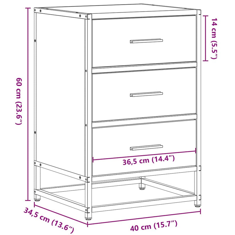 vidaXL éjjeliszekrény Sonoma tölgy 40x34,5x60 cm Gépi fa és fém