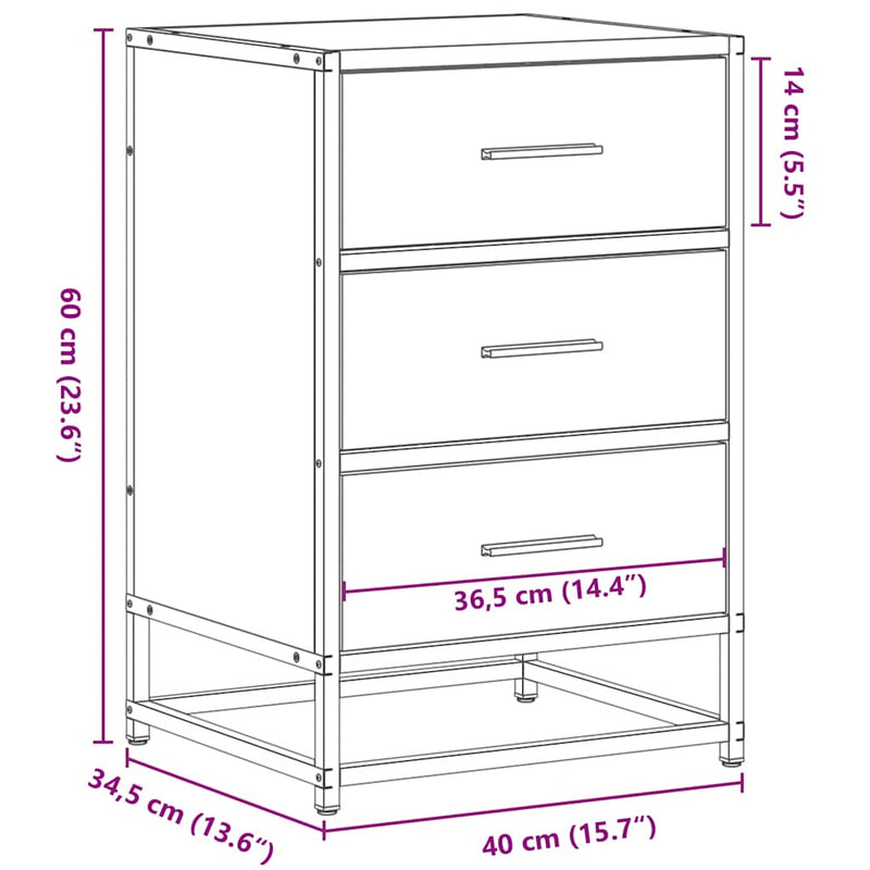vidaXL éjjeliszekrény füstölt tölgy 40x34,5x60 cm fából fémből készült