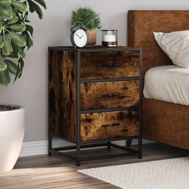 vidaXL éjjeliszekrény füstölt tölgy 40x34,5x60 cm fából fémből készült