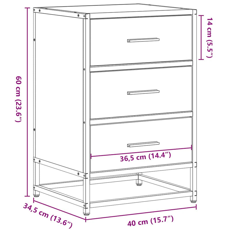 vidaXL éjjeliszekrény barna tölgy 40x34,5x60 cm műfából és fémből