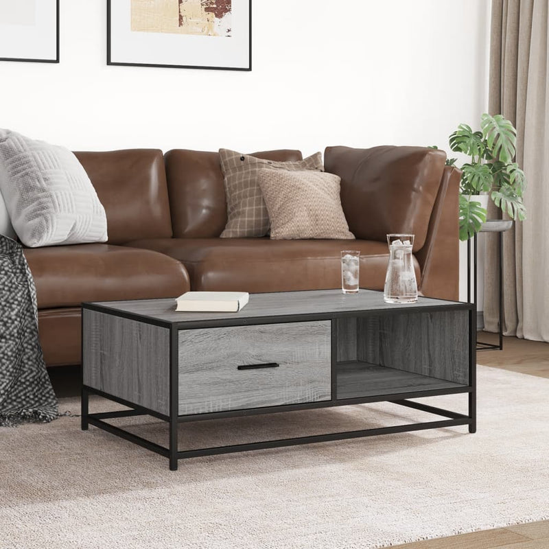 vidaXL szürke sonoma szerelt fa és fém dohányzóasztal 90 x 57 x 35 cm