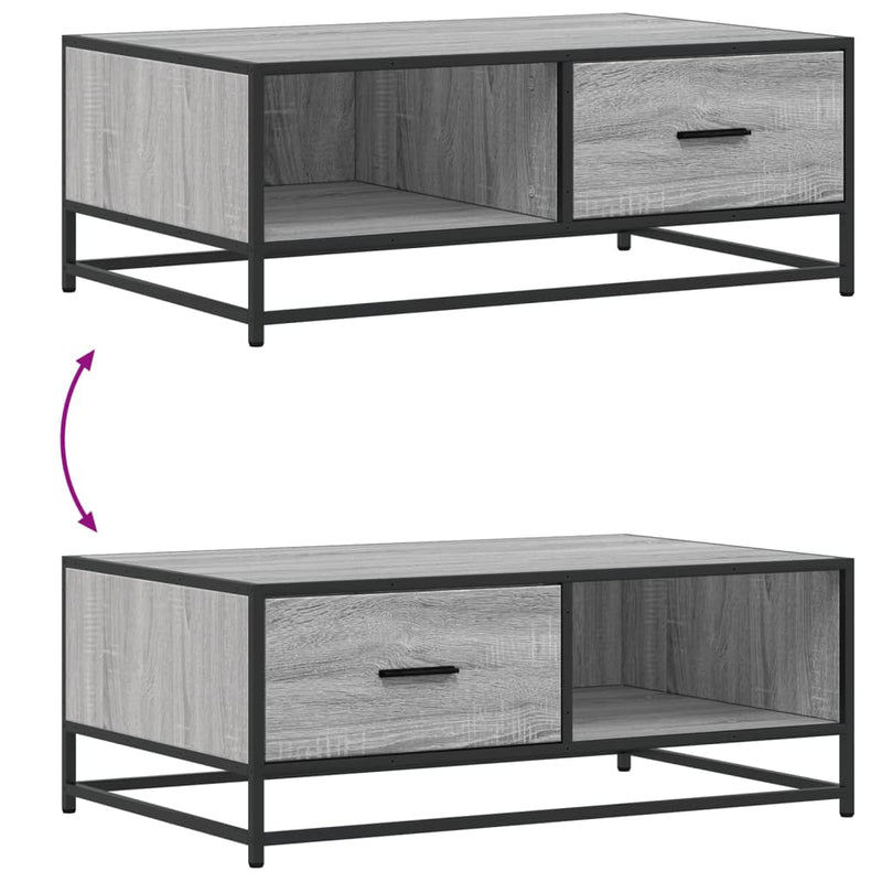 vidaXL szürke sonoma szerelt fa és fém dohányzóasztal 90 x 57 x 35 cm
