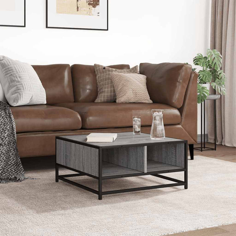 vidaXL szürke sonoma szerelt fa és fém dohányzóasztal 60,5x60,5x30 cm