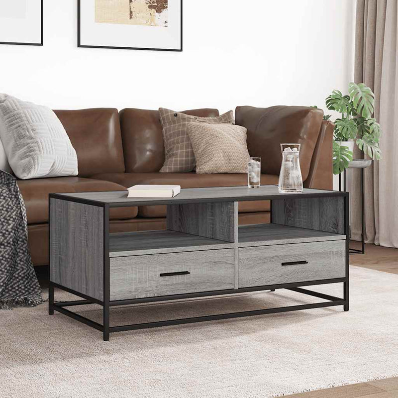 vidaXL szürke sonoma szerelt fa és fém dohányzóasztal 100 x 50 x 45 cm