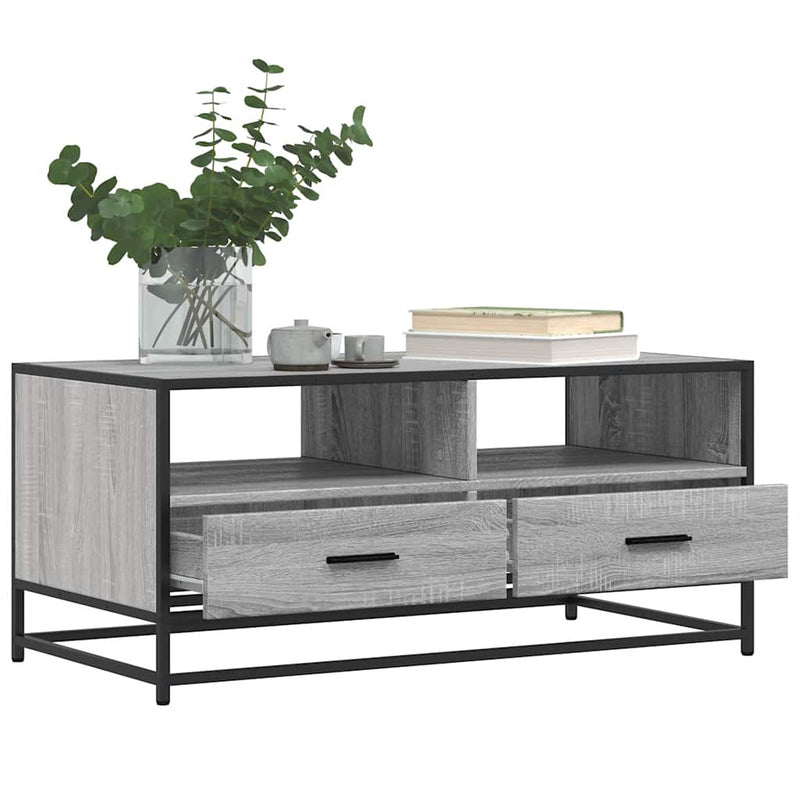 vidaXL szürke sonoma szerelt fa és fém dohányzóasztal 100 x 50 x 45 cm