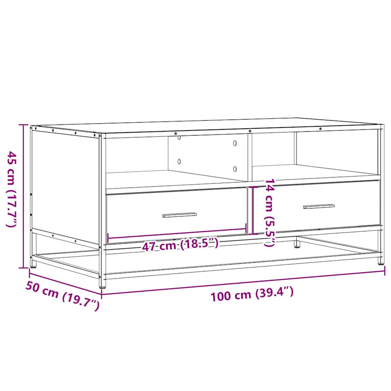 vidaXL szürke sonoma szerelt fa és fém dohányzóasztal 100 x 50 x 45 cm