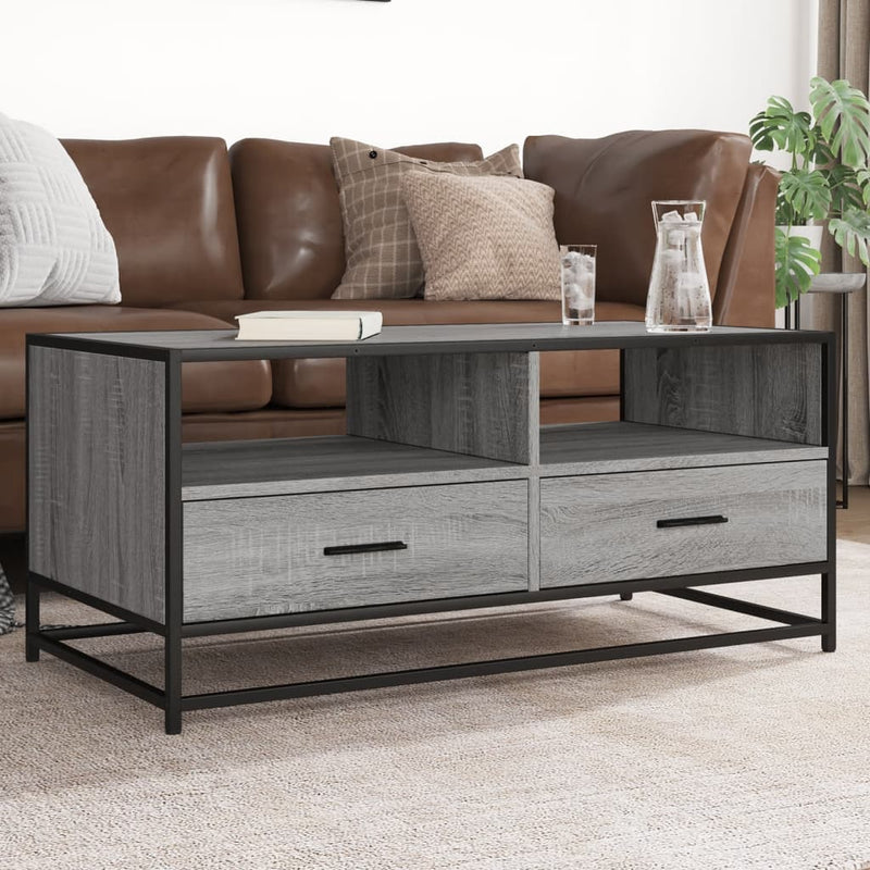 vidaXL szürke sonoma szerelt fa és fém dohányzóasztal 100 x 50 x 45 cm