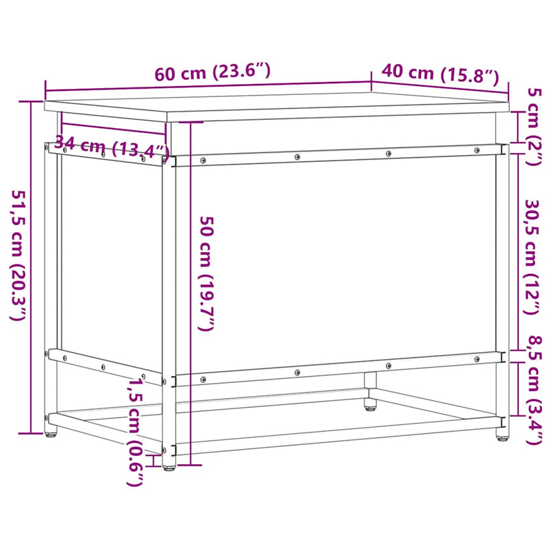 vidaXL fekete szerelt fa tárolóláda fedéllel 60 x 40 x 51,5 cm