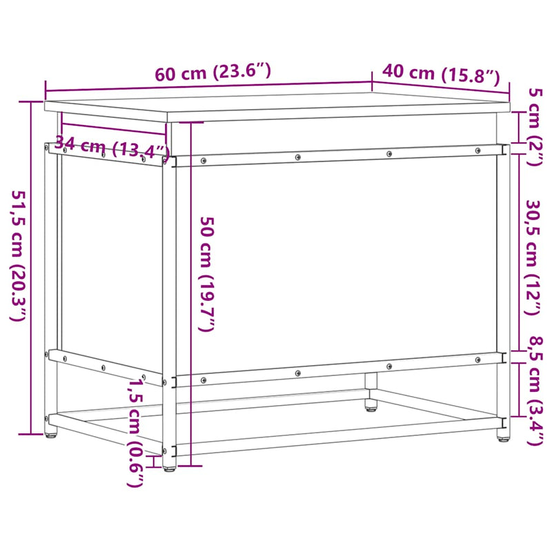 vidaXL szürke sonoma szerelt fa tárolóláda fedéllel 60x40x51,5 cm