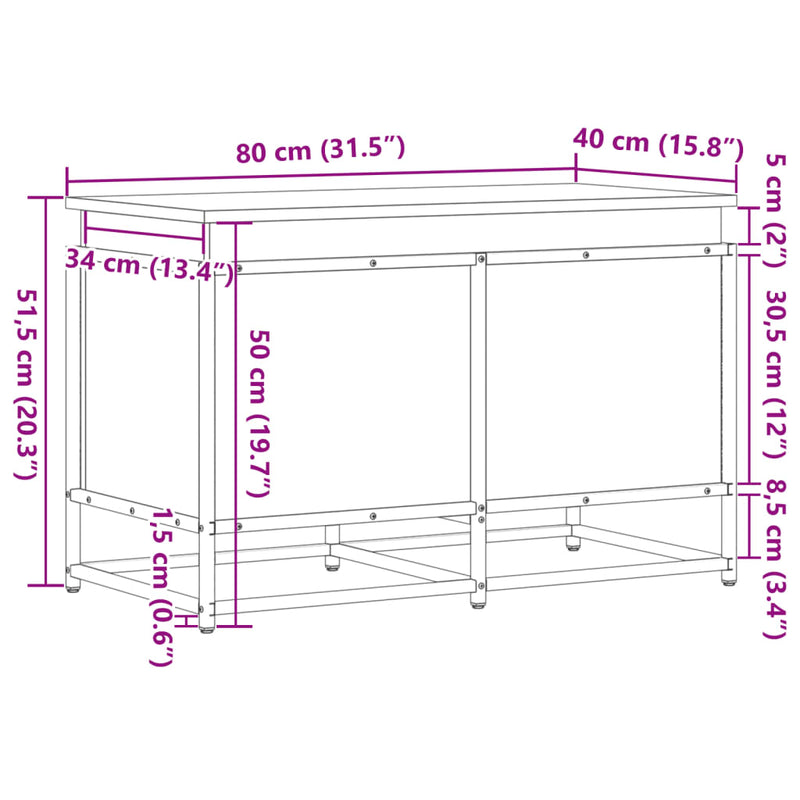 vidaXL fekete szerelt fa tárolóláda fedéllel 80 x 40 x 51,5 cm