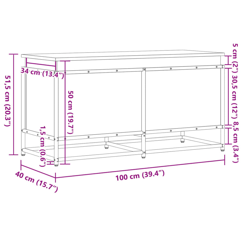 vidaXL fekete szerelt fa tárolóláda fedéllel 100 x 40 x 51,5 cm