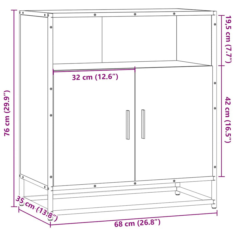 vidaXL komód Szürke Sonoma 68x35x76 cm Gépi úton előállított fa