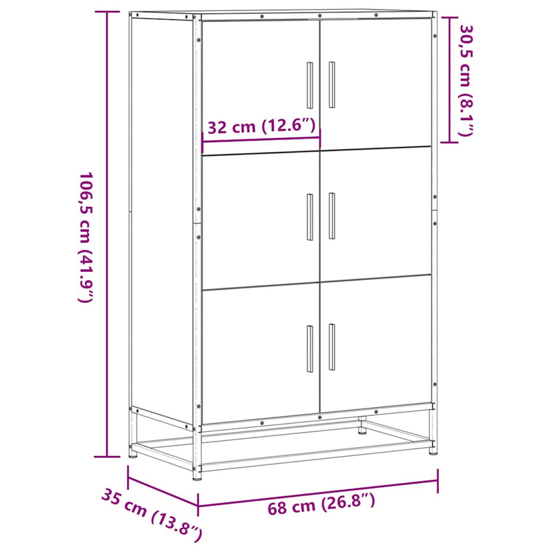 vidaXL Highboard szürke sonoma 68x35x106,5 cm gépelt fa és fém