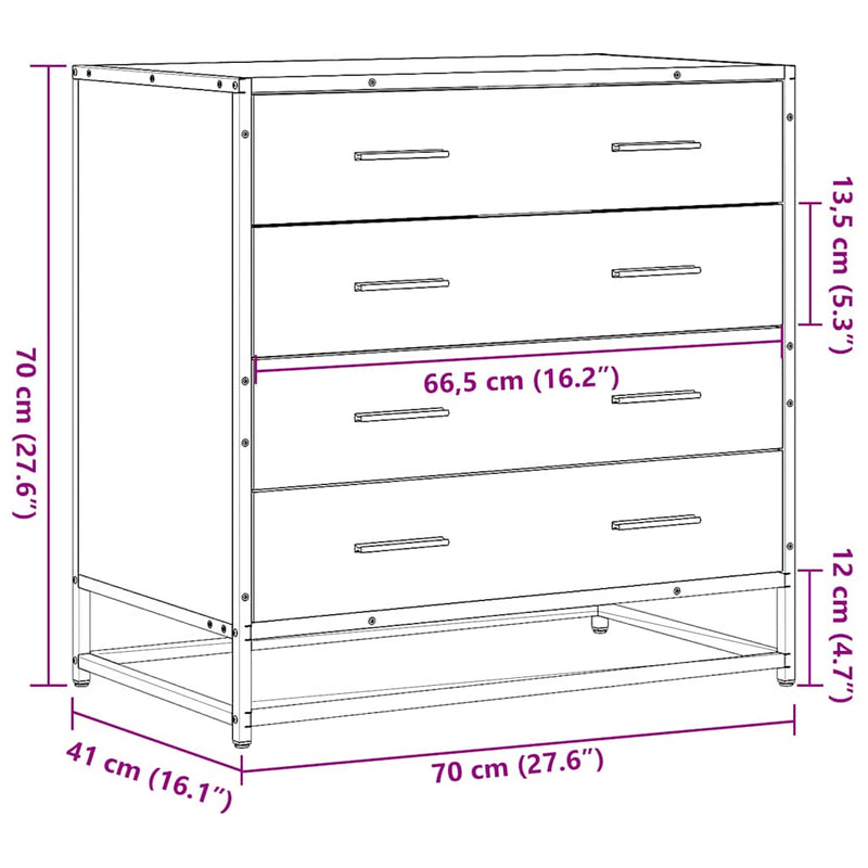 vidaXL fekete szerelt fa fiókos szekrény 70x41x70 cm