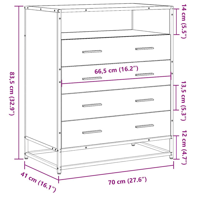 vidaXL fekete szerelt fa fiókos szekrény 70x41x83,5 cm