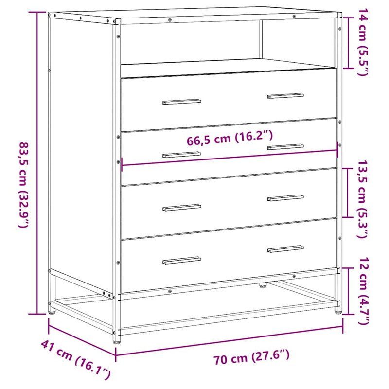 vidaXL szürke sonoma színű szerelt fa fiókos szekrény 70x41x83,5 cm