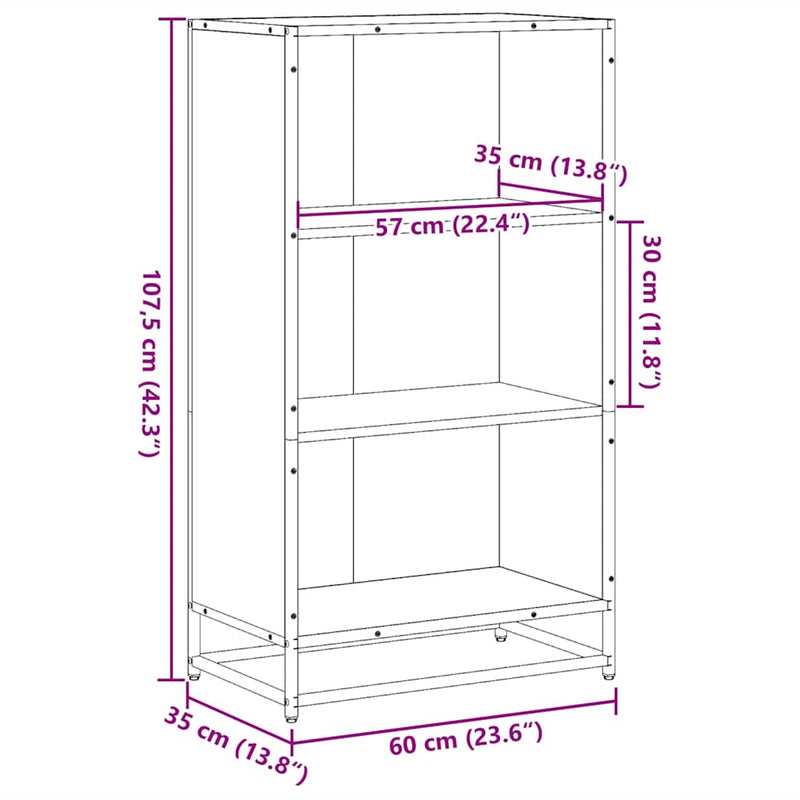 vidaXL fekete forgácslap könyvszekrény 60x35x107,5 cm