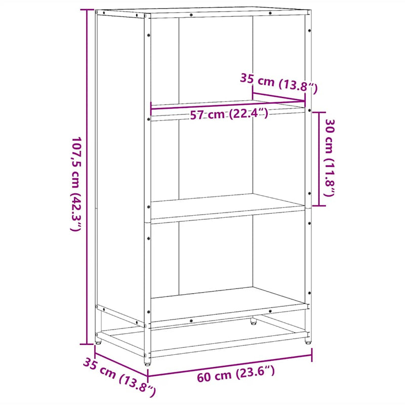 vidaXL füstös tölgy színű szerelt fa könyvszekrény 60x35x107,5 cm
