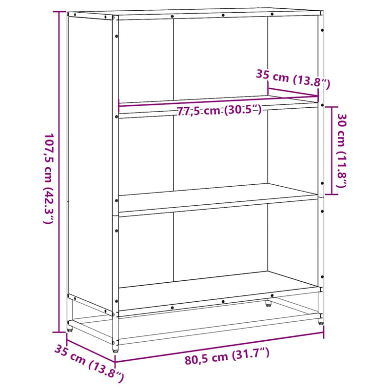 vidaXL füstös tölgy színű szerelt fa könyvszekrény 80,5x35x107,5 cm