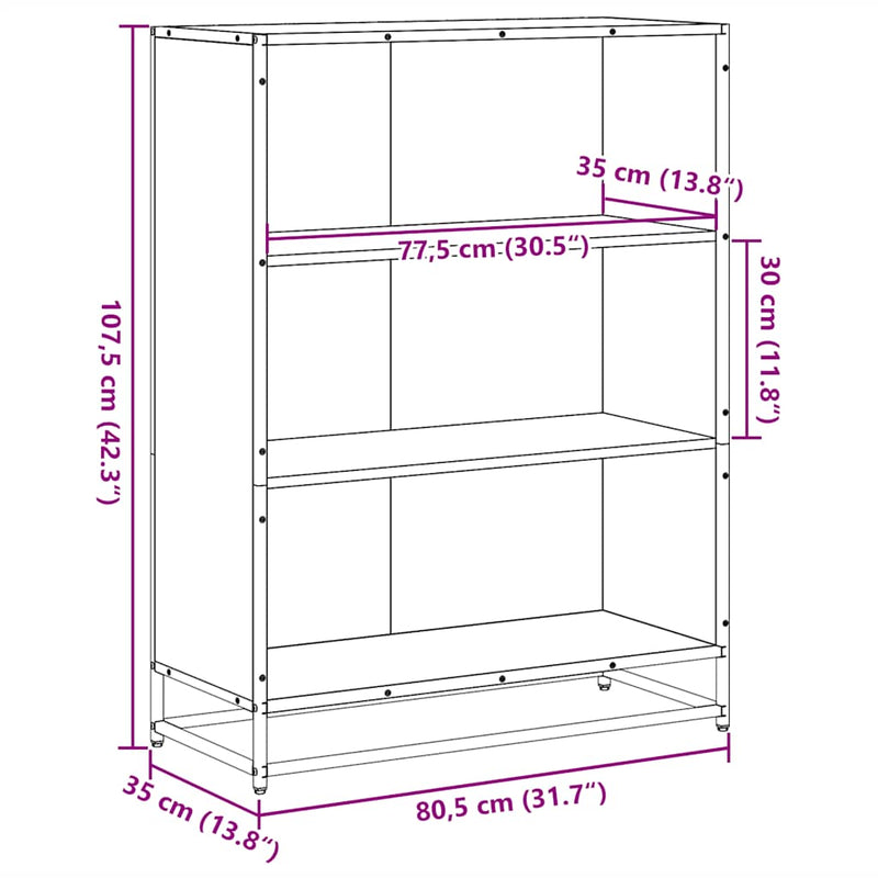 vidaXL szürke sonoma színű szerelt fa könyvszekrény 80,5x35x107,5 cm
