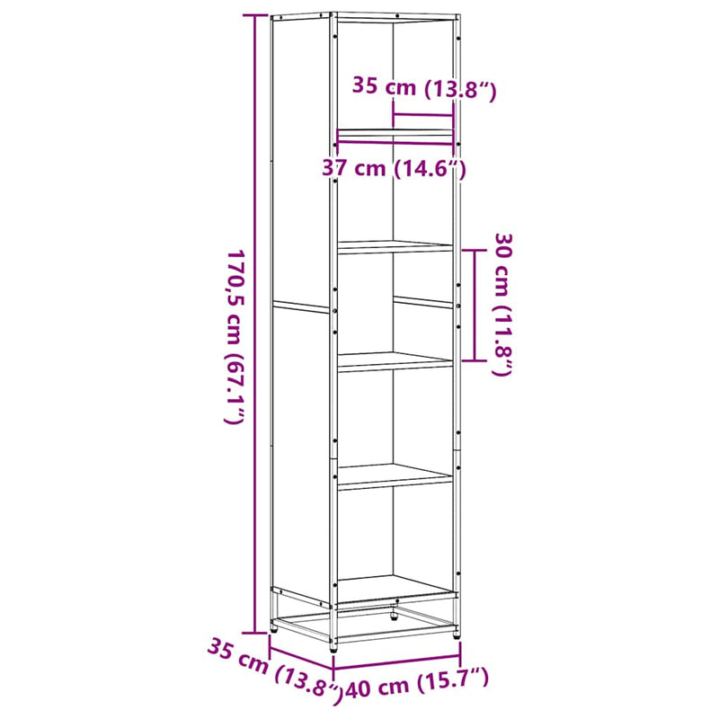 vidaXL fekete forgácslap könyvszekrény 40x35x170,5 cm