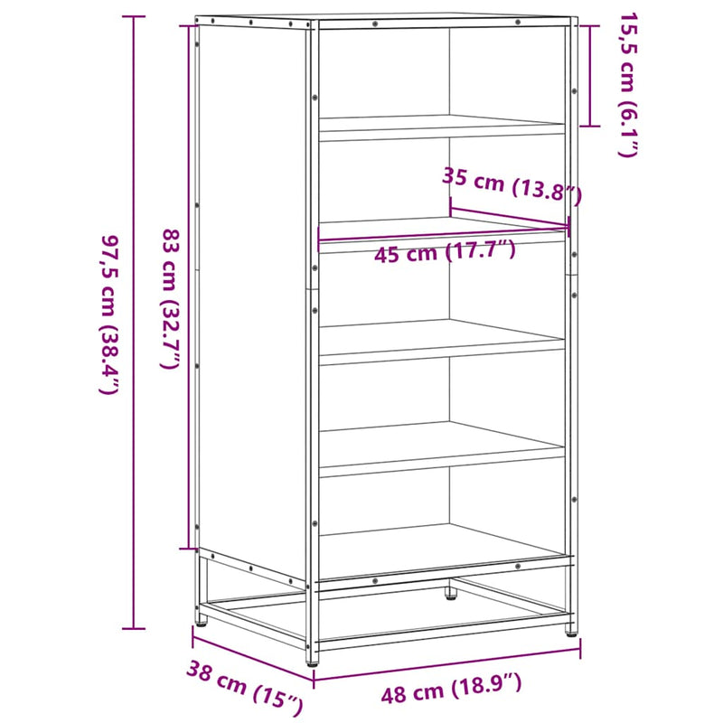 vidaXL fekete szerelt fa cipőtároló szekrény 48x38x97,5 cm