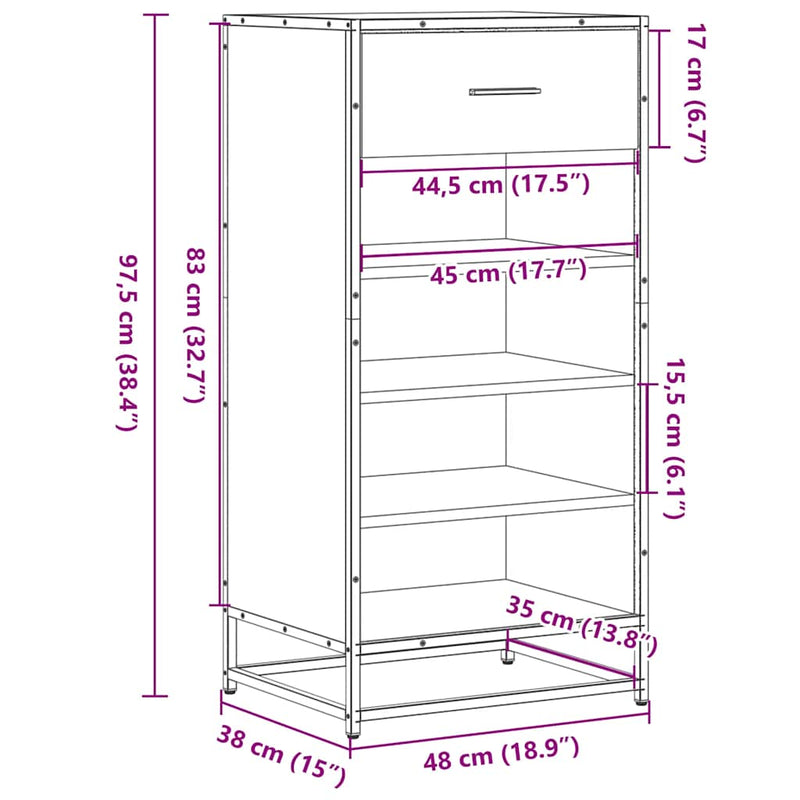 vidaXL fekete szerelt fa cipőtároló szekrény 48x38x97,5 cm