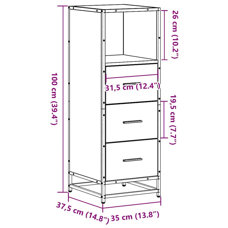 vidaXL fekete szerelt fa fürdőszobaszekrény 35x37,5x100 cm