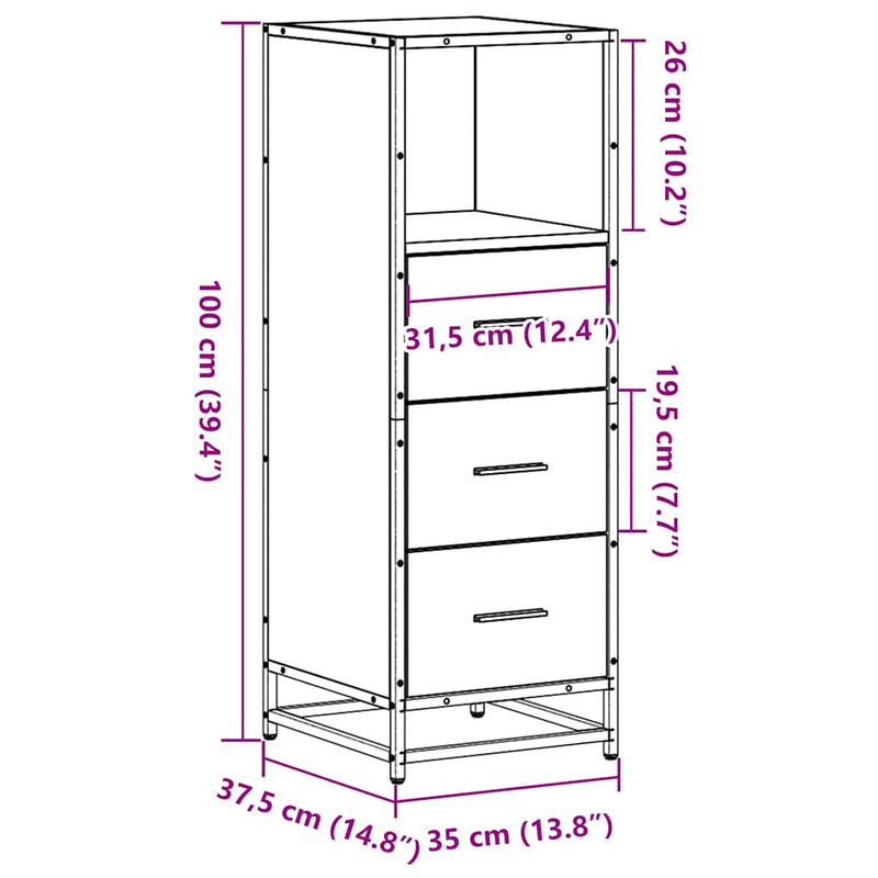 vidaXL füstös tölgy színű szerelt fa fürdőszobaszekrény 35x37,5x100 cm