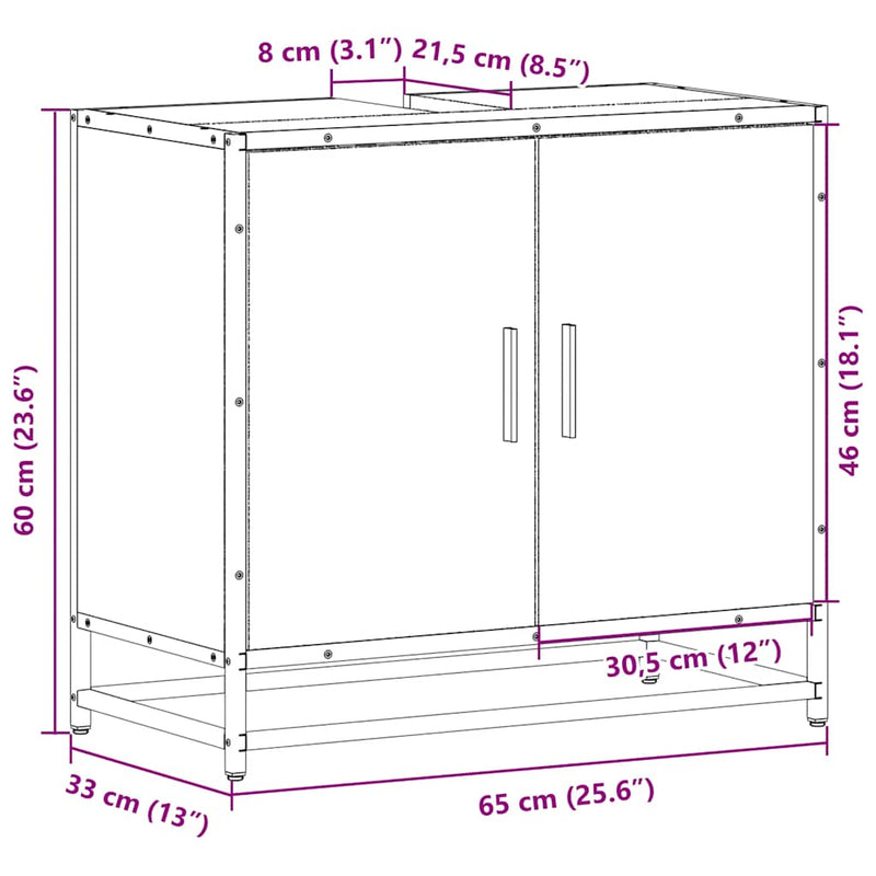 vidaXL mosdószekrény füstölt tölgy 65x33x60 cm Gépesített fa