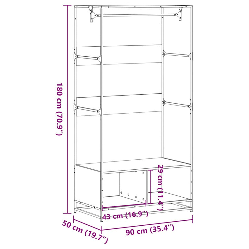 vidaXL tölgy színű szerelt fa ruhásszekrény 90 x 50 x 180 cm