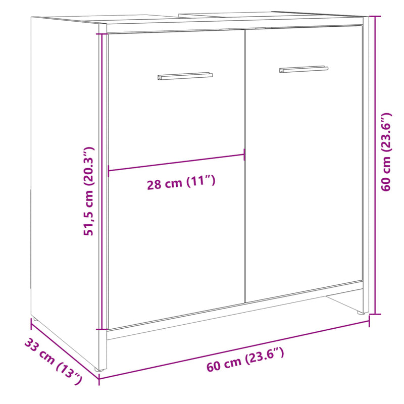 vidaXL sonoma tölgy szerelt fa fürdőszobai mosdószekrény 60x33x60 cm