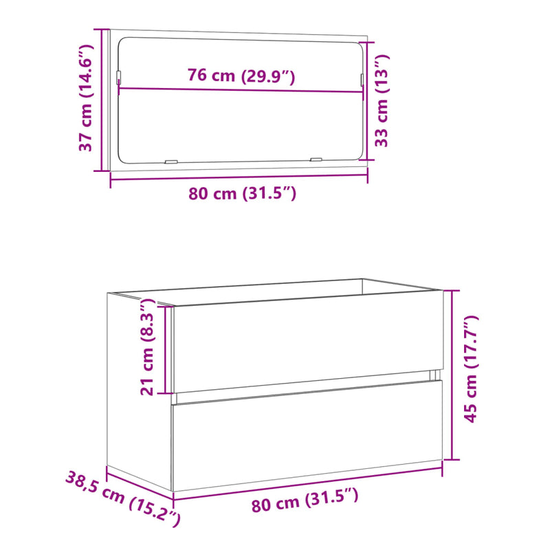 vidaXL sonoma tölgy tükrös fürdőszobaszekrény 80 x 38,5 x 45 cm