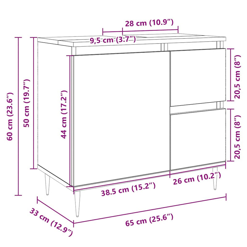 vidaXL sonoma tölgy szerelt fa fürdőszobai mosdószekrény 65x33x60 cm