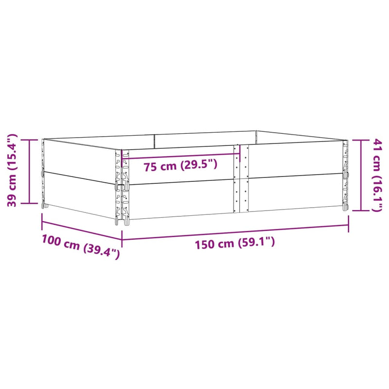 vidaXL fekete tömör fenyőfa kerti növénytartó 150 x 100 cm