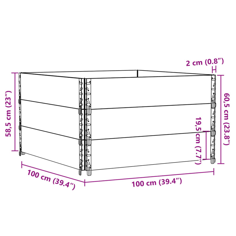 vidaXL fekete tömör fenyőfa kerti növénytartó 100 x 100 cm