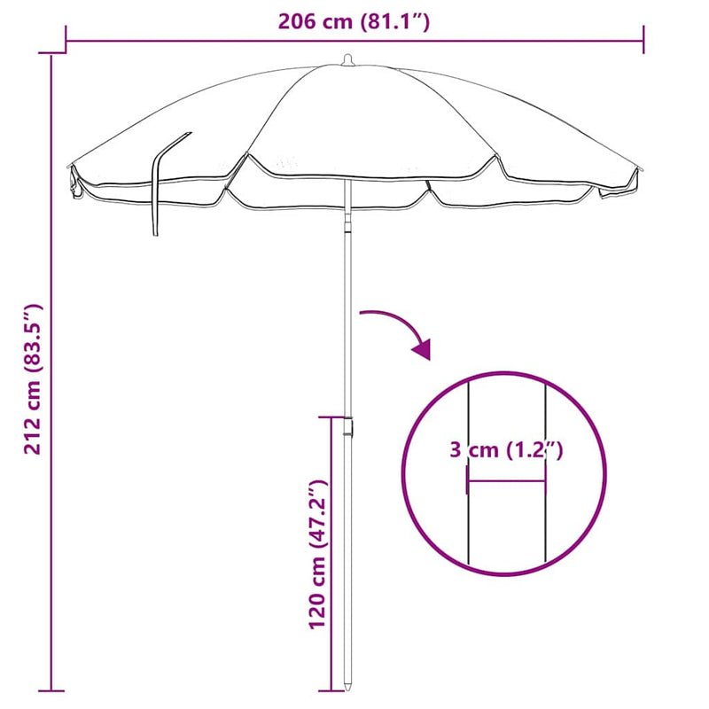 vidaXL Tengerparti napernyő Zöld 206 x 206 x 212 cm Poliészter és fém