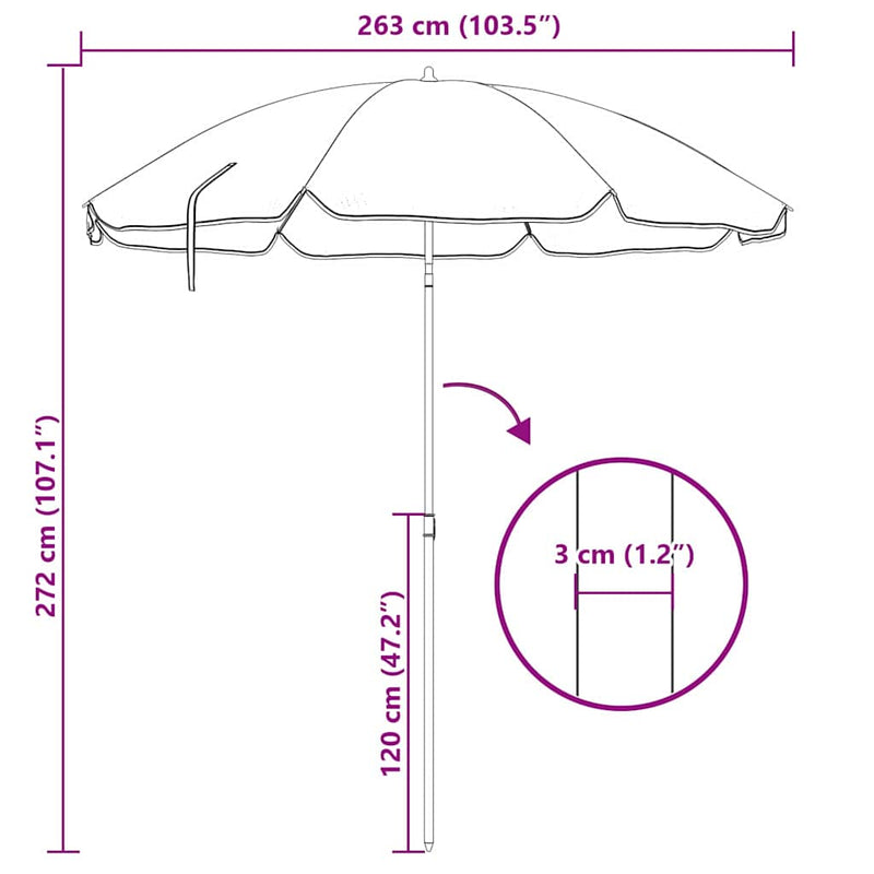 vidaXL Tengerparti napernyő Kék 263 x 263 x 272 cm Poliészter és fém